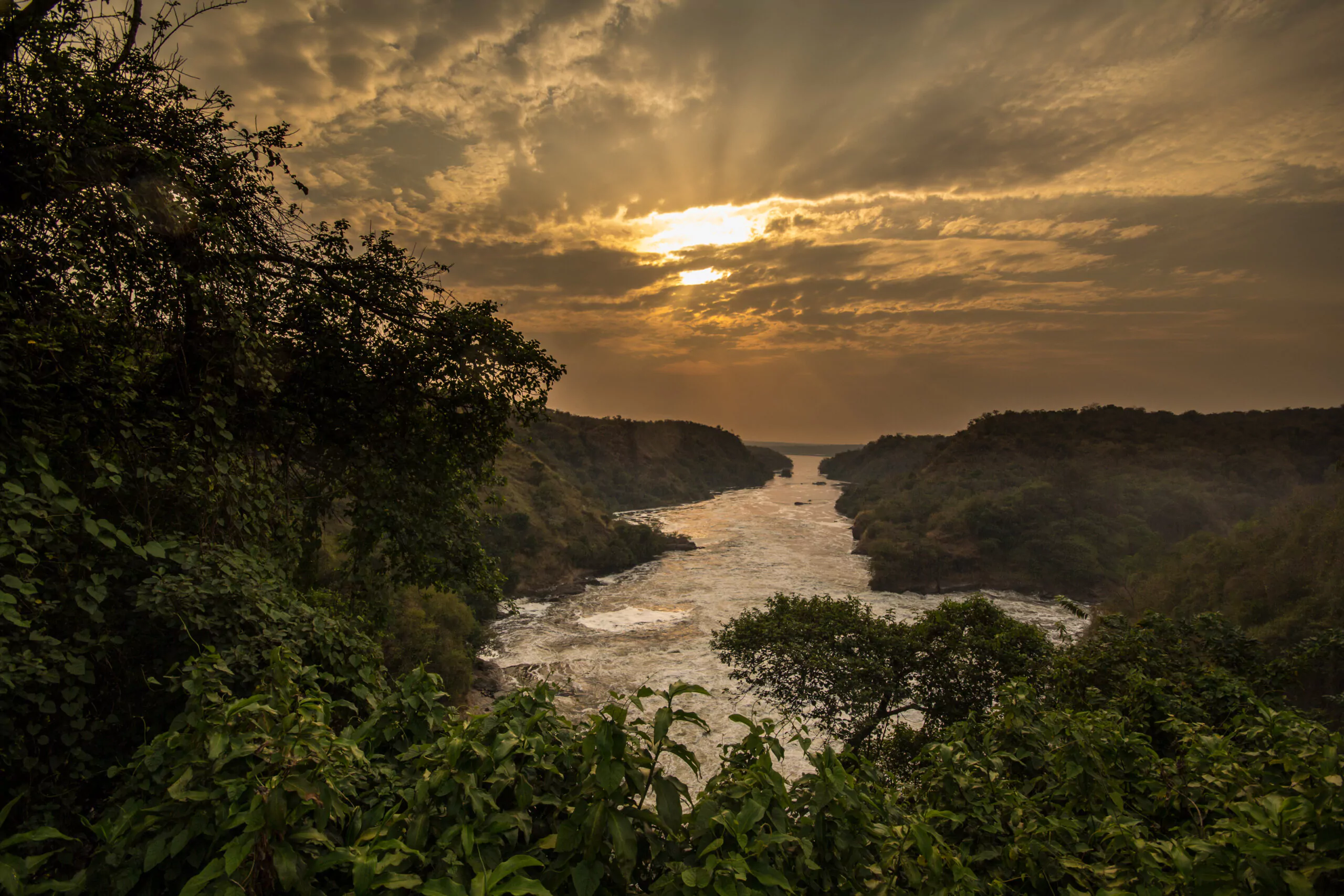 Uganda Selbstfahrer Reise Murchison Falls Sonnenuntergang