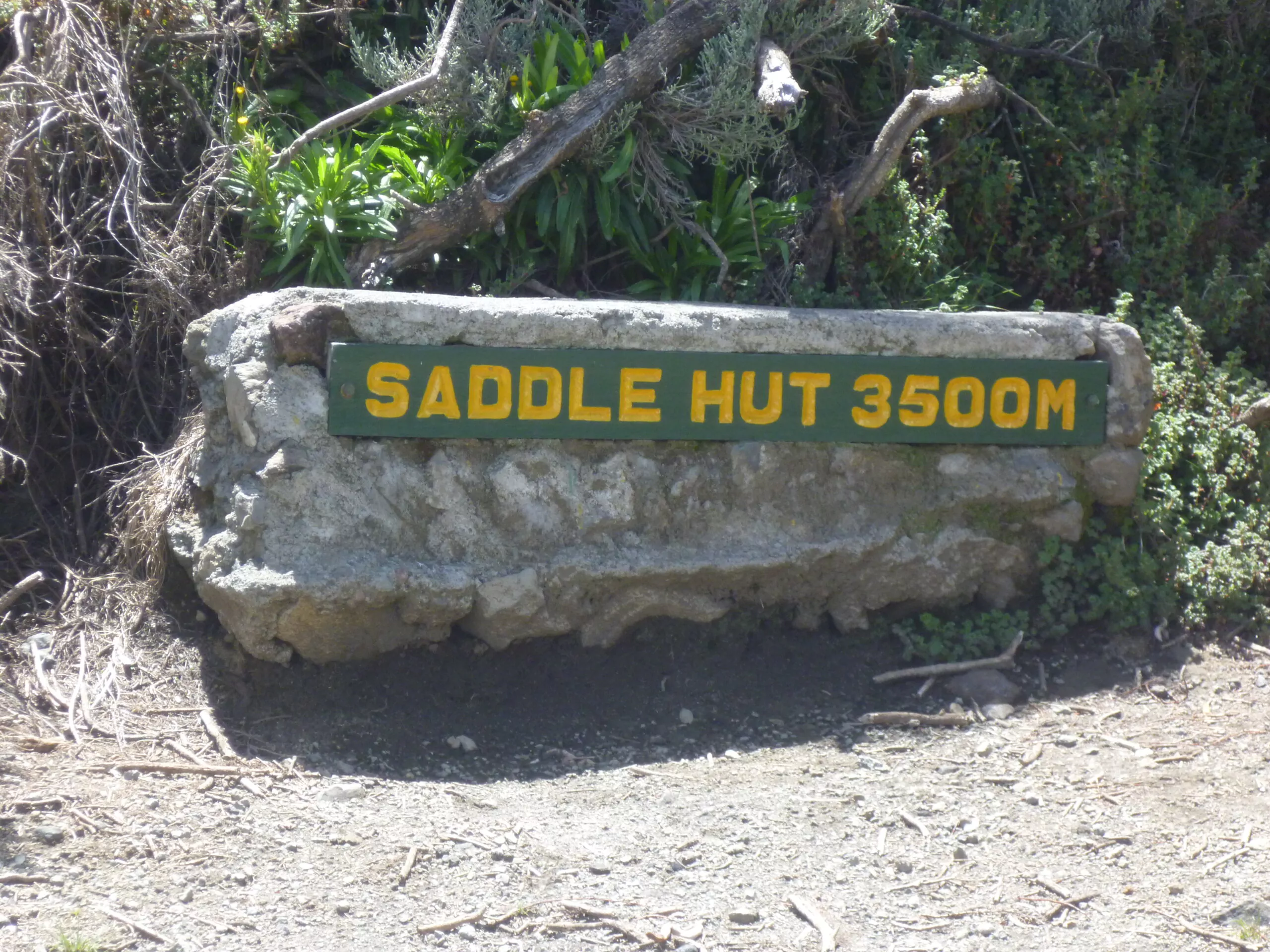 Tansania Reise Mount Meru Trekking Saddle Hut Schild